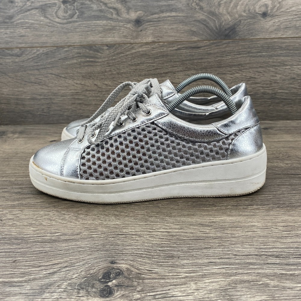 Steven by Steve Madden Metallic Silver Comfort Platform Sneakers Womens Size 7.5